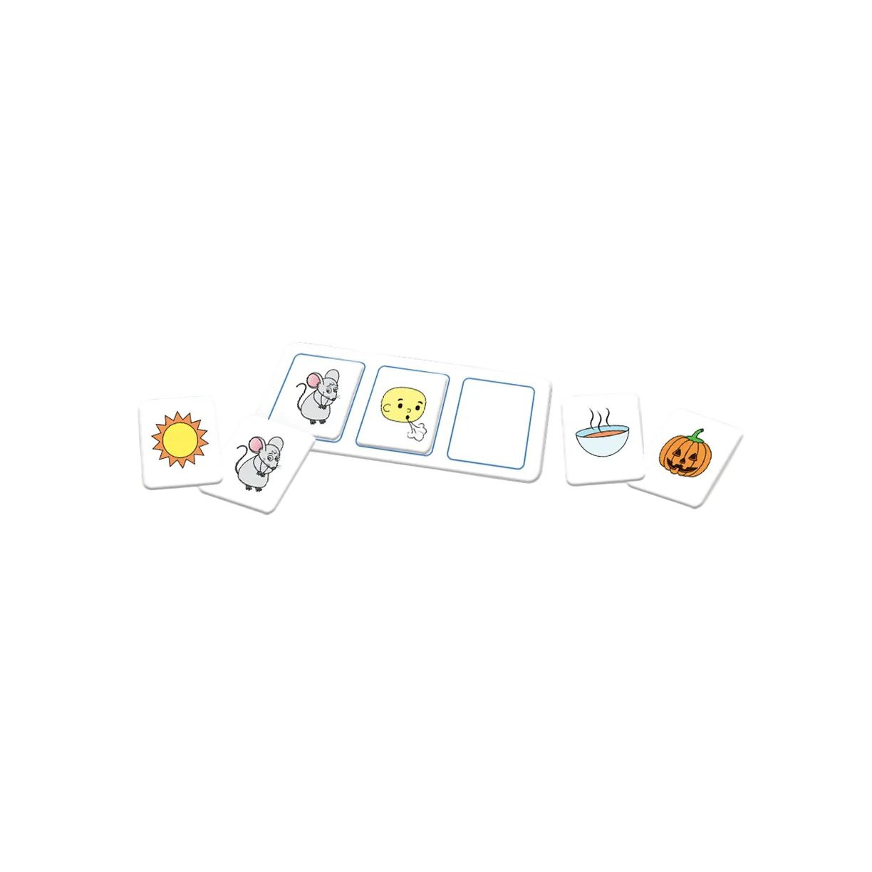 Pièces magnétiques de « Je prononce le son [s] avec la souris » formant une phrase en pictogrammes