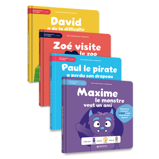 Les 4 livres à trous du coffret : David, Zoé, Paul et Maxime