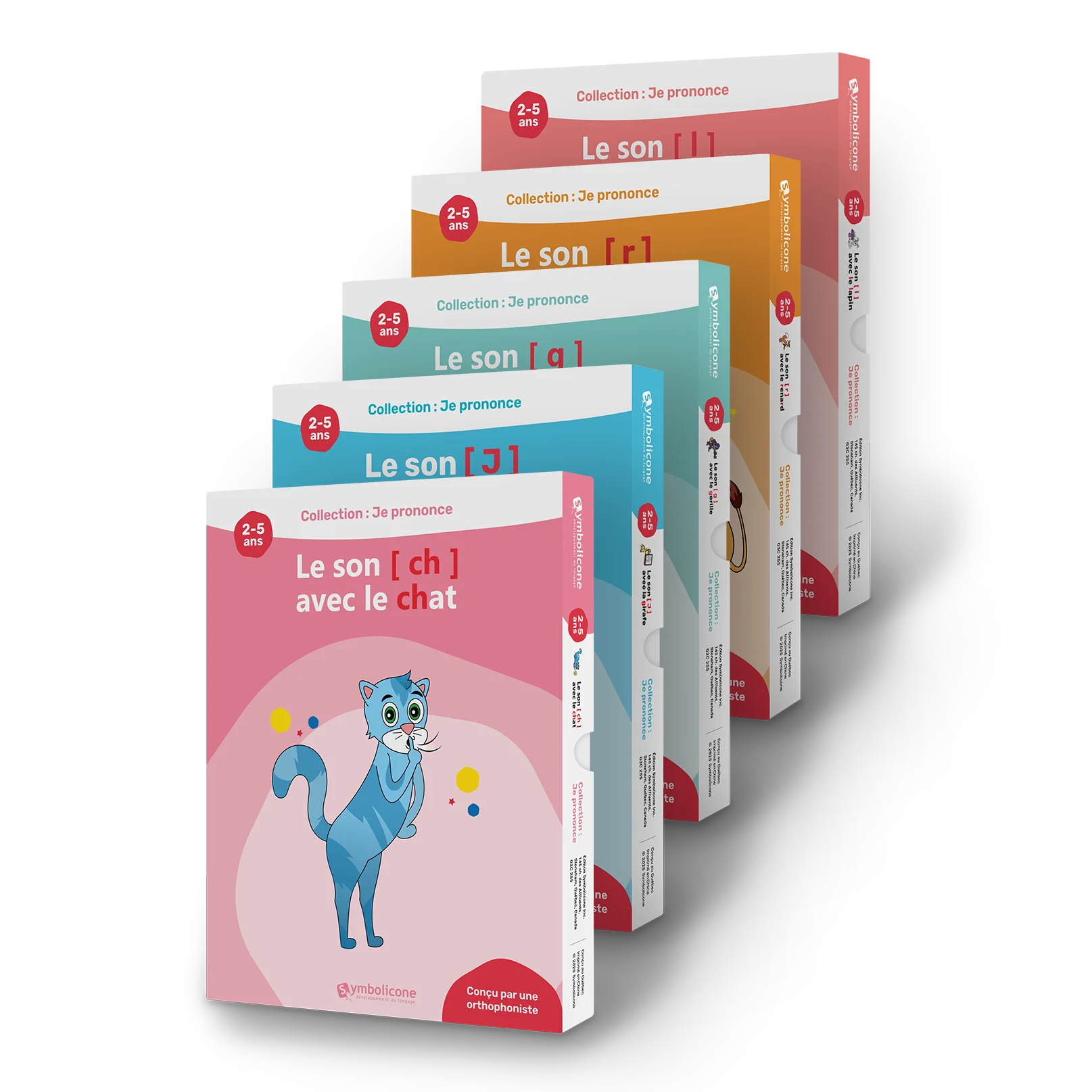 Les 5 livres magnétiques du coffret prononciation nº 2, empilés