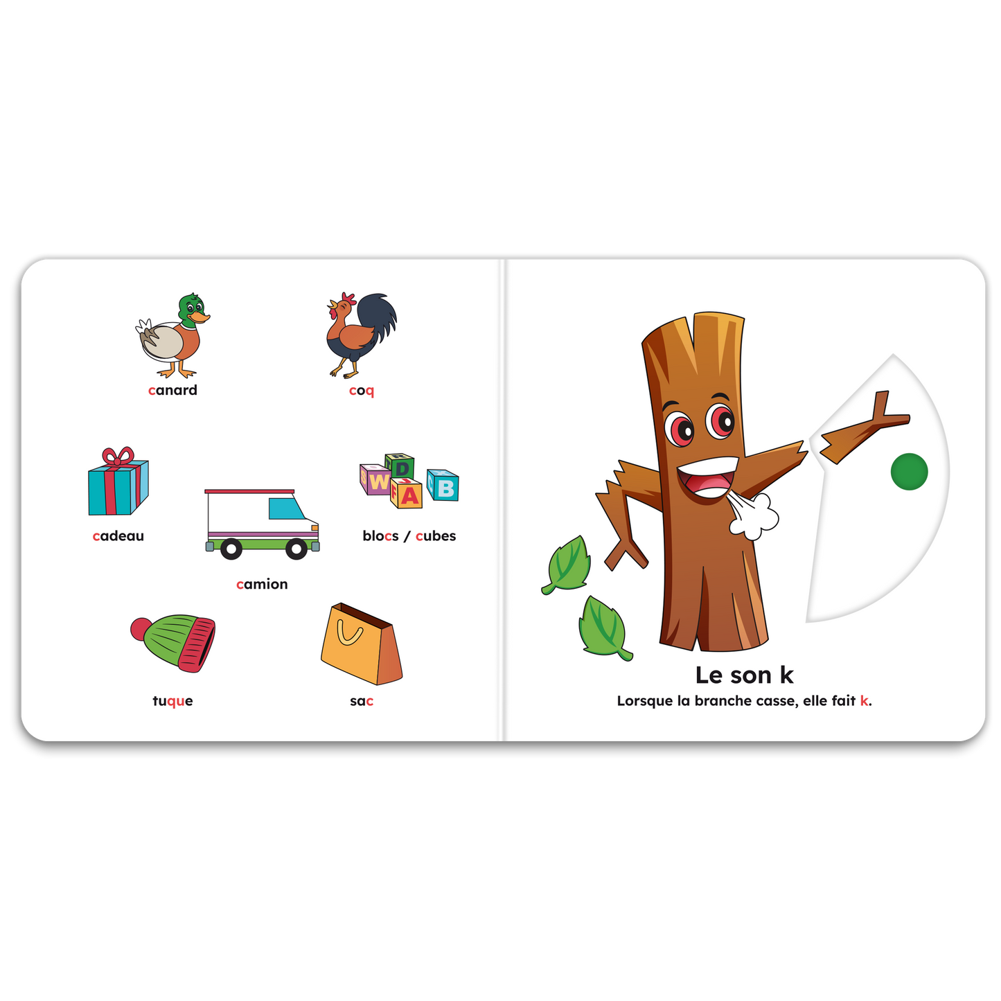 Pages intérieures d’un livre à mécanismes du coffret, avec pictogrammes