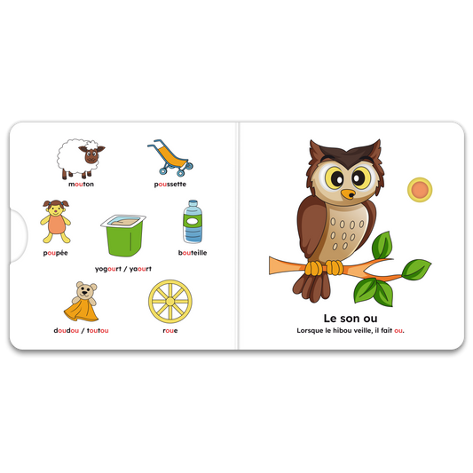 Pages intérieures de « J’apprends les sons (s, z, i, eu, ou) » : mécanismes interactifs et pictogrammes