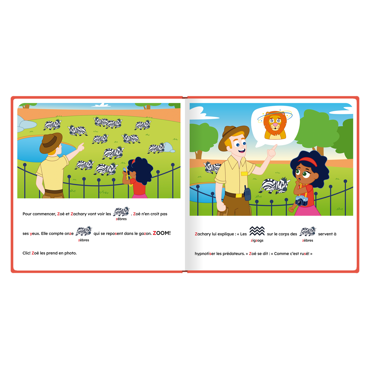 Pages intérieures du livre « Zoé visite le zoo », inclus dans le coffret