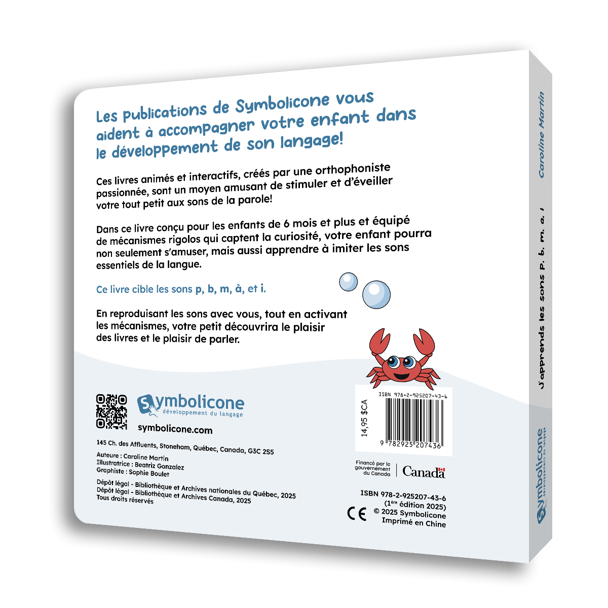 Quatrième de couverture de « J’apprends les sons : Les consonnes et les voyelles p, b, m, a, i »