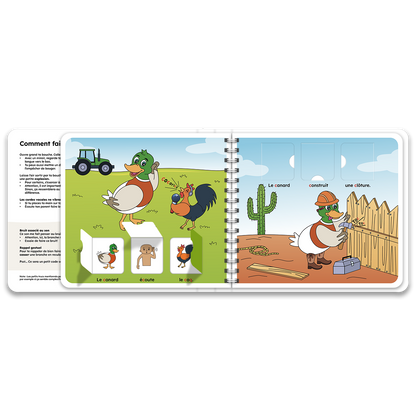 Pages intérieures du livre à rabats avec le canard, inclus dans le coffret