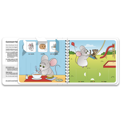 Pages intérieures du livre à rabats avec la souris, inclus dans le coffret